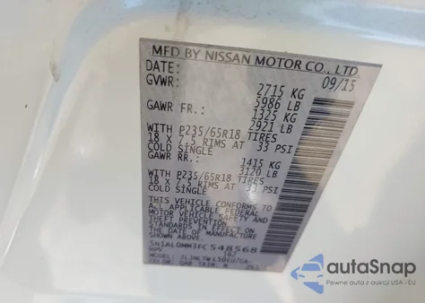 2015 Infiniti Qx60 z USA, uszkodzony, nr VIN 5N1AL0MM3FC548568